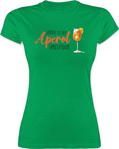 Shirt Damen - Karneval Kostüm Fasching - Ist auf Aperol mit Name Spritztour I Mädelsabend JGA I Mallorca Mädelsausflug - L - Grün - Malle Party Outfit faschingst-Shirt Karnevals Trink Tshirt von Geschenk mit Namen personalisiert by Shirtracer