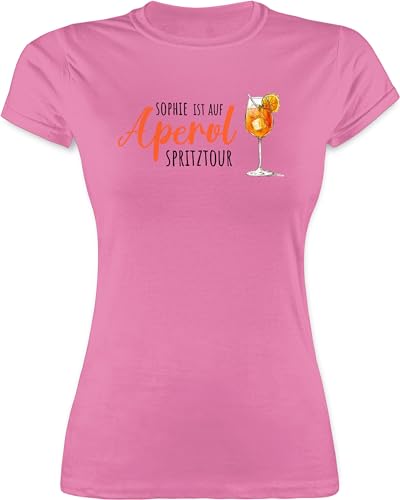 Shirt Damen - Karneval Kostüm Fasching - Ist auf Aperol mit Name Spritztour I Mädelsabend JGA I Mallorca Mädelsausflug - M - Rosa - Malle Party Outfit faschingst-Shirt Karnevals Trink Tshirt von Geschenk mit Namen personalisiert by Shirtracer