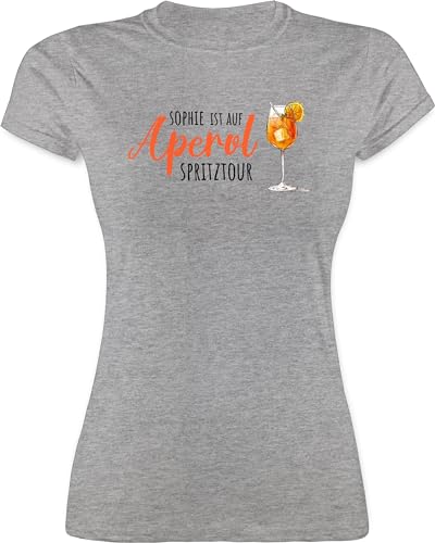 Shirt Damen - Karneval Kostüm Fasching - Ist auf Aperol mit Name Spritztour I Mädelsabend JGA I Mallorca Mädelsausflug - XXL - Grau meliert - Malle Party Outfit faschingst-Shirt Karnevals Trink von Geschenk mit Namen personalisiert by Shirtracer