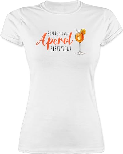 Shirt Damen - Karneval Kostüm Fasching - Ist auf Aperol mit Name Spritztour I Mädelsabend JGA I Mallorca Mädelsausflug - XXL - Weiß - Malle Party Outfit faschingst-Shirt Karnevals Trink Tshirt von Geschenk mit Namen personalisiert by Shirtracer
