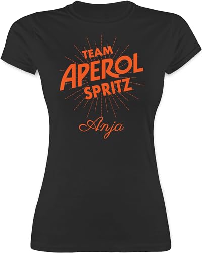 Shirt Damen - Karneval Kostüm Fasching - Team Aperol Spritz mit Name I Mädelsabend JGA Mallorca Mädelsausflug - M - Schwarz - faschingst-Shirt Karnevals personalisierte Tshirt Faschings-t-Shirt von Geschenk mit Namen personalisiert by Shirtracer