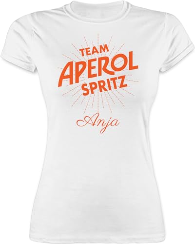 Shirt Damen - Karneval Kostüm Fasching - Team Aperol Spritz mit Name I Mädelsabend JGA Mallorca Mädelsausflug - M - Weiß - faschingst-Shirt Karnevals Tshirt Faschings-t-Shirt Faschings Shirts von Geschenk mit Namen personalisiert by Shirtracer