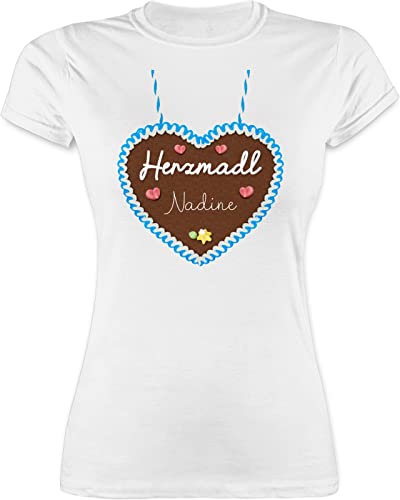 Shirt Damen - Kompatibel Oktoberfest - Herzmadl Lebkuchenherz - L - Weiß - Trachten t-Shirts Tshirt bayrisches Outfit bayrische wunschtext Funshirts für Frauen Herz Trachten-t-Shirt Volksfest Name von Geschenk mit Namen personalisiert by Shirtracer