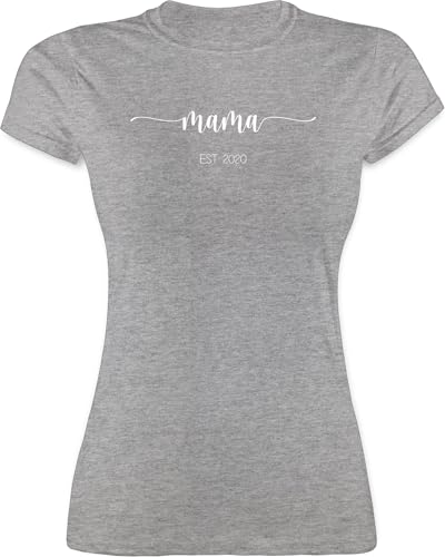 Shirt Damen - Mama est - Geschenk werdende Mama Geschenk - M - Grau meliert - Mutter Geschenke für mütter Mutti Tshirt muttertagsgeschenk mom t-Shirt muttertagsgeschenke von Geschenk mit Namen personalisiert by Shirtracer