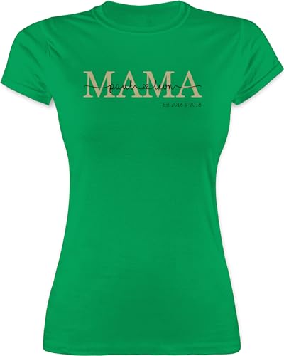 Shirt Damen - Mama mit Namen Kinder est I Geschenk Mama Muttertag I Mutti Geschenkidee Mom I Mum Geburtstag I Weihnachten - XL - Grün - Mutter & Tochter Tshirt Geschenke für mütter von Geschenk mit Namen personalisiert by Shirtracer