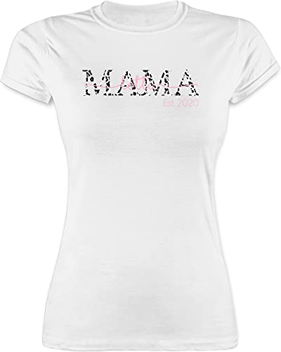 Shirt Damen - Mama mit Namen und Jahreszahl - Lettering Leomuster - L - Weiß - Geschenke für mütter Mutti est Tshirt muttertagsgeschenk mom Custom t-Shirt muttertagsgeschenke Muttertag von Geschenk mit Namen personalisiert by Shirtracer