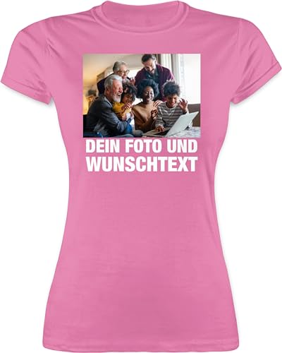 Shirt Damen - Geschenk mit Bild I eigenem Foto I Name I eigener Text I Wunschtext - M - Rosa - individuell Bedruckte t-Shirts muttertagsgeschenk Tshirt selbst drucken Logo t-Shirt namens-Shirt von Geschenk mit Namen personalisiert by Shirtracer