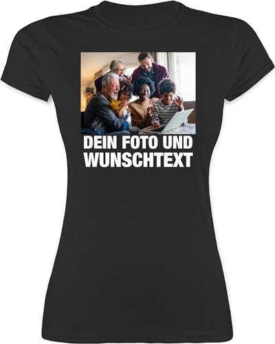 Shirt Damen - Mit Bild eigenem Foto Name Text Wunschtext - M - Schwarz - Bedrucken Lassen personalisierten Druck t selber gestalten Fotos Tshirt individuell gestaltete Baumwolle selbst beschriften von Geschenk mit Namen personalisiert by Shirtracer