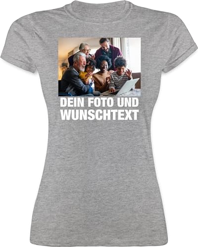 Shirt Damen - Mit Bild eigenem Foto Name Text Wunschtext - XL - Grau meliert - und Bilder Drauf Machen anpassen selbst ausgesuchtem persönlichem gestalten Versehen wo Man kann drucken textfeld von Geschenk mit Namen personalisiert by Shirtracer