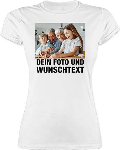 Shirt Damen - Mit Foto eigenem Bild Text Name Wunschtext - L - Weiß - zum selbst Bedrucken selber Bilder individuelle Geschenke Foto- eigene Fotos Wunsch Druck Design Your own Bedruckte von Geschenk mit Namen personalisiert by Shirtracer