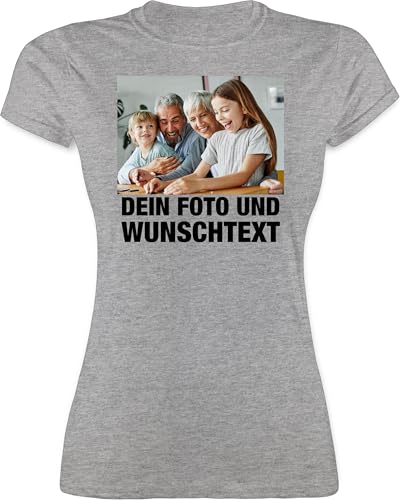 Shirt Damen - Mit Foto I Eigenem Bild I Text I Name I Wunschtext - XXL - Grau meliert - Tshirt drucken Lassen t-Shirt selber gestalten personalisiertes Photo Funshirts für Frauen leiber Aufdruck von Geschenk mit Namen personalisiert by Shirtracer