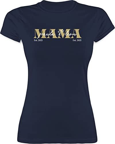 Shirt Damen - Muttertag - Mama Geschenk mit Namen Kinder Datum Geburtsjahr Muttertagsgeschenk Mutti seit - L - Navy Blau - Tshirt mütter Geschenke Shirts mom Outfit Mami personalisiertes muttertags von Geschenk mit Namen personalisiert by Shirtracer