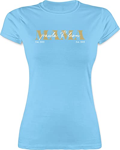 Shirt Damen - Mama Geschenk mit Namen Kinder Datum Geburtsjahr Muttertagsgeschenk Mutti seit - M - Hellblau - Geschenke für Mamas Tshirt Mutter Tags Muttertag Moms Mum mamasurprise von Geschenk mit Namen personalisiert by Shirtracer