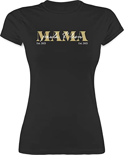 Shirt Damen - Muttertag - Mama Geschenk mit Namen Kinder Datum Geburtsjahr Muttertagsgeschenk Mutti seit - XL - Schwarz - Mutter Geschenke Tshirt personalisierte mom t-Shirt für mütter Outfit Moms von Geschenk mit Namen personalisiert by Shirtracer