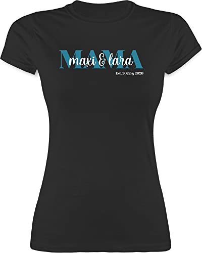 Shirt Damen - Muttertag - Mama Schriftzug Datum Name - L - Schwarz - personalisierte Geschenkideen t-Shirt Geschenke für mütter motherday Gift Tshirt Oberteil muttertasgsgeschenke ...Mama Mutti von Geschenk mit Namen personalisiert by Shirtracer