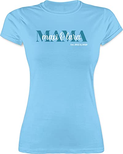 Shirt Damen - Muttertag - Mama Schriftzug Datum Name - M - Hellblau - Geschenke für mütter Tshirt Mutter Tag personalisierte zum Mama+Surprise Mami Tage Beste gesxhenk muttertags von Geschenk mit Namen personalisiert by Shirtracer