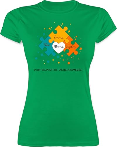 Shirt Damen - Muttertag - Weihnachten Geschenk für Mama von 3 Kindern Puzzlestücke mit Namen I Muttertagsgeschenk von DREI Geschwistern für Mutter I Mama Geschenke - M - Grün - t Kinder von Geschenk mit Namen personalisiert by Shirtracer