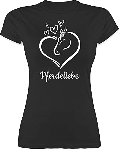 Shirt Damen - Pferd Pferde - Pferdeportrait - mit Wunschtext - L - Schwarz - Tshirt pferdemotiv pferden Reiter t-Shirt zum selbstgestalten pferdeliebhaber pferdeliebe pferdefan Herz von Geschenk mit Namen personalisiert by Shirtracer
