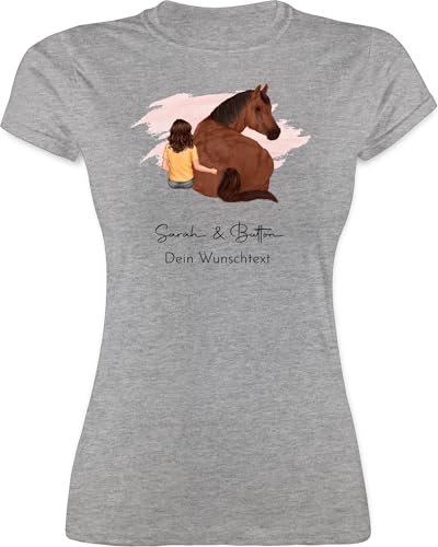 Shirt Damen - Pferd - Pferdemädchen Namen - Pferde Mädchen Geschenk - S - Grau meliert - Tshirt pferdemotiv pferden zum selber gestalten für Frauen selbstgestalten pferdeliebhaber Kind t-Shirt von Geschenk mit Namen personalisiert by Shirtracer