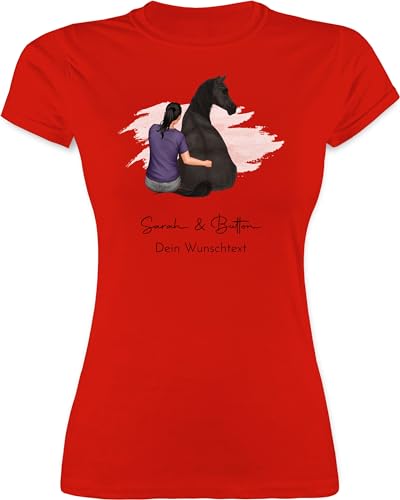 Shirt Damen - Pferde - Frau mit Pferd I Wunschtext I Wunschname Text I Geschenk Reiter - S - Rot - Tshirt pferdemotiv pferden Pferd- zum selbstgestalten pferdeliebhaber und Mensch pferdefan Menschen von Geschenk mit Namen personalisiert by Shirtracer