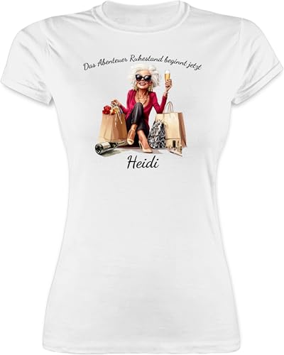 Shirt Damen - Rentnerin - Das Abenteuer Ruhestand beginnt jetzt mit Name I Ruhestand Geschenk Abschied Kollegin Rente Geschenke Pension Frauen I Renteneintritt Geschenk Frau - L - Weiß - im für von Geschenk mit Namen personalisiert by Shirtracer