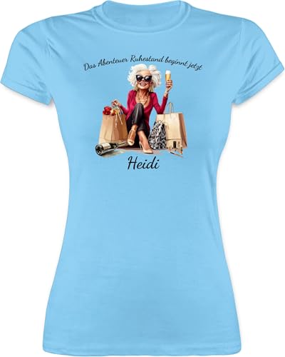Shirt Damen - Rentnerin - Das Abenteuer Ruhestand beginnt jetzt mit Name I Ruhestand Geschenk Abschied Kollegin Rente Geschenke Pension Frauen I Renteneintritt Geschenk Frau - XL - Hellblau - im von Geschenk mit Namen personalisiert by Shirtracer