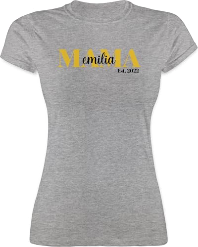 Shirt Damen - Schriftzug Mama Tochter Sohn Datum I Geschenk Mama - M - Grau meliert - t-Shirt Geschenke für mütter Mutti Tshirt muttertagsgeschenk mom Oberteil muttertagsgeschenke Muttertag Shirts von Geschenk mit Namen personalisiert by Shirtracer