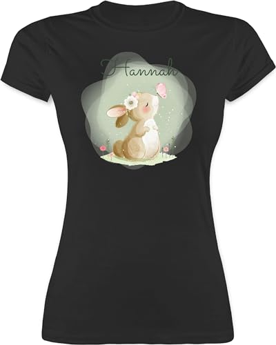 Shirt Damen - Süßer Hase mit Name personalisiert I Hasen Geschenk Bunny I Rabbit I Kaninchen - M - Schwarz - hasenliebhaber Ostern t-Shirt hasenmotiv kaninchenmotiv t für Erwachsene von Geschenk mit Namen personalisiert by Shirtracer