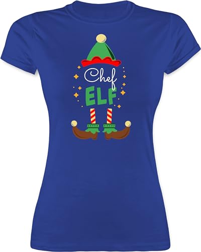 Shirt Damen - Weihnachten - Chef Elf mit Wunschtext Text I Weihnachtself I Weihnachtsmotiv - L - Royalblau - elfe Christmas Shirts Name weinachts Elfen t-Shirt Weinachten weihnachtsbäckerei t von Geschenk mit Namen personalisiert by Shirtracer