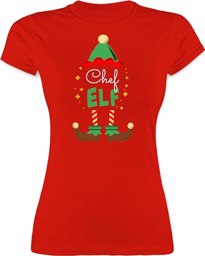 Shirt Damen - Weihnachten - Chef Elf mit Wunschtext Text I Weihnachtself I Weihnachtsmotiv - S - Rot - elfe Christmas Shirts Name weinachts Elfen t-Shirt Weinachten weihnachtsbäckerei t von Geschenk mit Namen personalisiert by Shirtracer
