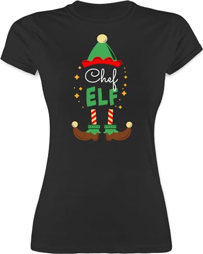 Shirt Damen - Weihnachten - Chef Elf mit Wunschtext Text I Weihnachtself I Weihnachtsmotiv - XL - Schwarz - elfe Christmas Shirts Name weinachts Elfen t-Shirt Weinachten weihnachtsbäckerei t von Geschenk mit Namen personalisiert by Shirtracer
