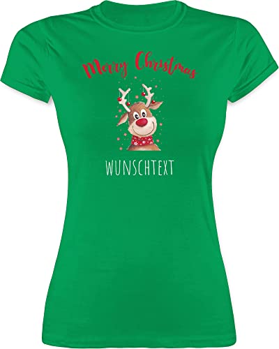 Shirt Damen - Weihnachten Geschenke - Merry Christmas Rentier mit Sternen - M - Grün - weihnachtsmotiv Tshirt Weihnachts-Tshirt weihnachtst-Shirt personalisierte Weihnachts t-Shirt Frauen t von Geschenk mit Namen personalisiert by Shirtracer