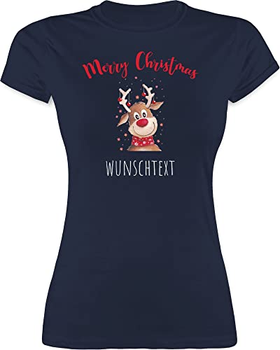 Shirt Damen - Weihnachten Geschenke - Merry Christmas Rentier mit Sternen - XXL - Navy Blau - Weihnachts-Tshirt personalisierte weihnachtsshirts weihnachtsmotive t-Shirts weihnachtst-Shirt von Geschenk mit Namen personalisiert by Shirtracer