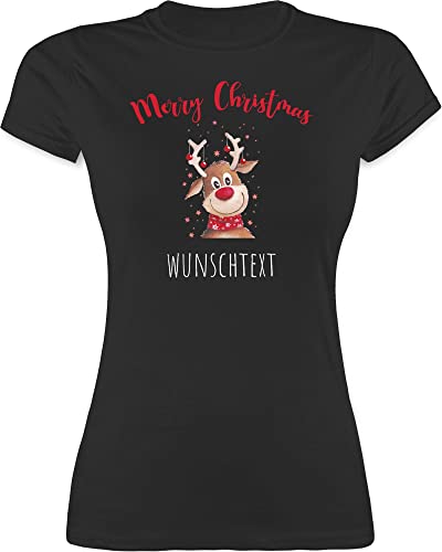 Shirt Damen - Weihnachten Geschenke - Merry Christmas Rentier mit Sternen - XXL - Schwarz - Weihnachts-Tshirt Weihnachts Tshirt weihnacht Thirt weihnachtst-Shirt personalisierte weihnachtsshirts von Geschenk mit Namen personalisiert by Shirtracer