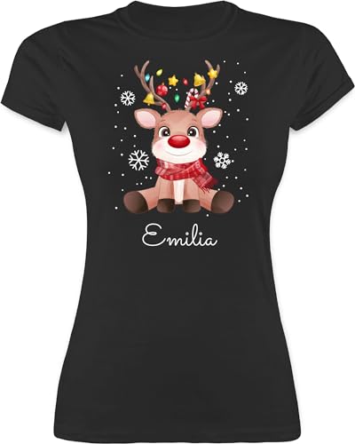 Shirt Damen - Süßes Rentier mit Name Wunschtext I Geschenk Rentier Weihnachten I Rudolph Reindeer Rudolf - XXL - Schwarz - Christmas Shirts weinachts Xmas Tshirt Weinachten elch Baumwolle von Geschenk mit Namen personalisiert by Shirtracer