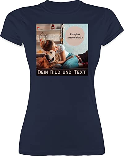 Shirt Damen - eigenem - Foto Bild Geschenk I Dein Bild und Text - XL - Navy Blau - Tshirt t-Shirt selber gestalten selbst drucken Photo t-Shirts mädelsabend namens-Shirt personalisiertes Fotos von Geschenk mit Namen personalisiert by Shirtracer