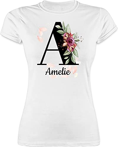 Shirt Damen - für Frauen Anfangsbuchstabe - Buchstabe anpassbar mit Name I Geschenk Initialen - XXL - Weiß - t-Shirt selbst gestalten vorne Buchstaben personalisierte a Tshirt individuelles von Geschenk mit Namen personalisiert by Shirtracer