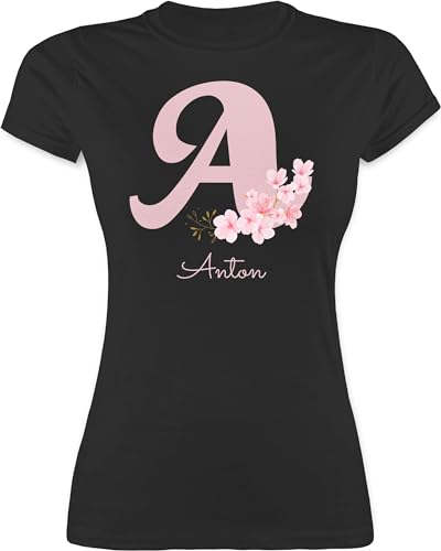 Shirt Damen - für Frauen Anfangsbuchstabe Initialen - Personalisierte Geschenke mit Anfangsbuchstaben I Geschenkideen mit Namen - XXL - Schwarz - Tshirt Buchstabe Buchstaben a Shirts t-Shirt Name von Geschenk mit Namen personalisiert by Shirtracer