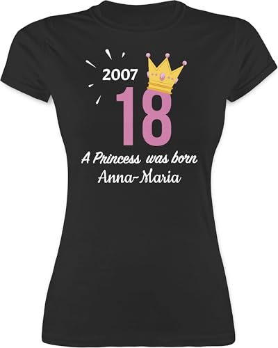 Shirt Damen - 18. Geburtstag - 2007 A Princess was Born - zum Achzehnten - mit Name - M - Schwarz - Tshirt mädchen t-Shirt 18 18.Geburtstag t-Shirts .Geburtstag 18ter Tshirts Frauen 18.Ten Shirts t von Geschenk mit Namen personalisiert by Shirtracer