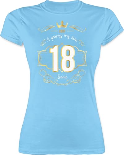 Shirt Damen - 18. Geburtstag - Geburtsjahr 2007 - A Princess was Born - mit Name - S - Hellblau - personalisierte Shirts 18 Tshirt zum 18.Ten 18.Geburtstag 2006 t-Shirt mädchen .Geburtstag 18ter von Geschenk mit Namen personalisiert by Shirtracer