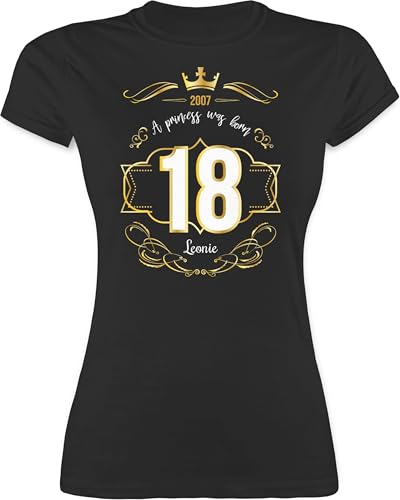 Shirt Damen - 18. Geburtstag - Geburtsjahr 2007 - A Princess was Born - mit Name - XXL - Schwarz - personalisierte Shirts 18 Tshirt zum 18.Ten 18.Geburtstag 2006 t-Shirt mädchen .Geburtstag 18ter von Geschenk mit Namen personalisiert by Shirtracer