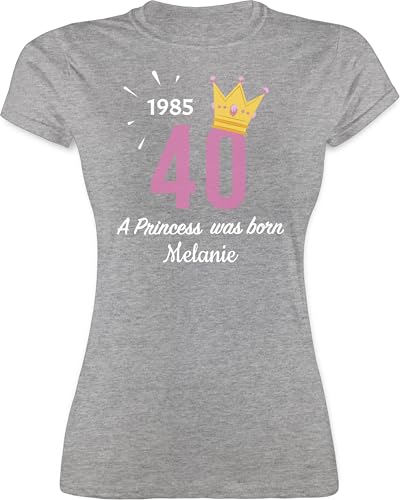 Shirt Damen - 40. Geburtstag - 1985 A Princess was Born - zum Vierzigsten - mit Name - S - Grau meliert - 40 Frau Tshirt 40.Geburtstag personalisierte Funshirts für Frauen t-Shirt jährige von Geschenk mit Namen personalisiert by Shirtracer