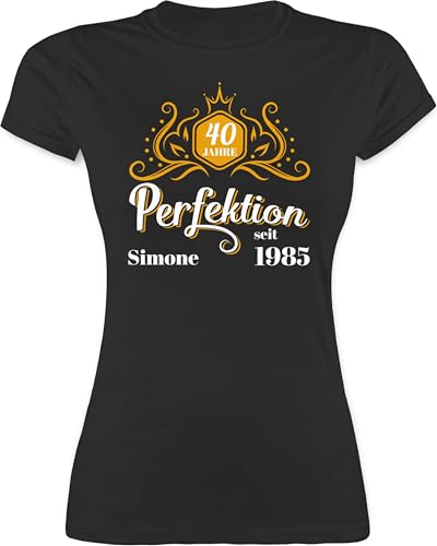Shirt Damen - 40. Geburtstag - 40 Jahre Perfektion seit 1985 Legende - L - Schwarz - Tshirt zum 40.Geburtstag vierzigsten 1983 t-Shirt Name vierzigster für Frauen jährige 40.Jahre tailliert Years von Geschenk mit Namen personalisiert by Shirtracer