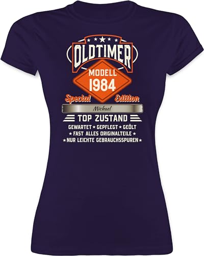 Shirt Damen - 40. Geburtstag - Oldtimer Special Vintage 1984 mit Name - M - Lila - 1983 Tshirt 40 zum vierzigsten Modell t-Shirts für Frauen Jahre vierzigster Shirts t-Shirt 40.Jahre tailliert von Geschenk mit Namen personalisiert by Shirtracer