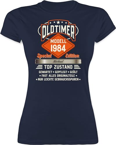 Shirt Damen - 40. Geburtstag - Oldtimer Special Vintage 1984 mit Name - XXL - Navy Blau - Personalisieren 40 1983 Frauen t-Shirt Tshirt zum t Jahre Shirts Geschenke Frau 40+Geburtstag+Geschenk von Geschenk mit Namen personalisiert by Shirtracer