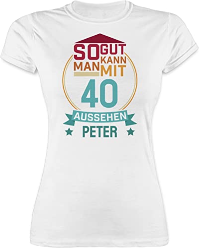 Shirt Damen - 40. Geburtstag - So gut kann Man mit 40 Aussehen zum Vierzigsten. - rot/blau - M - Weiß - Tshirt vierzigster t-Shirts 40.Geburtstag Name t t-Shirt Witz Geschenke Frauen Jahre von Geschenk mit Namen personalisiert by Shirtracer