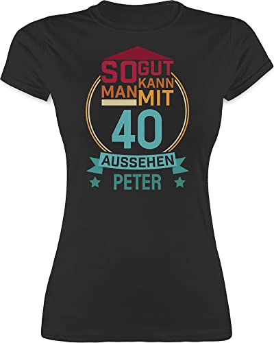 Shirt Damen - 40. Geburtstag - So gut kann Man mit 40 Aussehen zum Vierzigsten. - rot/blau - S - Schwarz - Frauen Tshirt Name 40.Geburtstag t-Shirt für jährige vierzigsten t-Shirts Years von Geschenk mit Namen personalisiert by Shirtracer