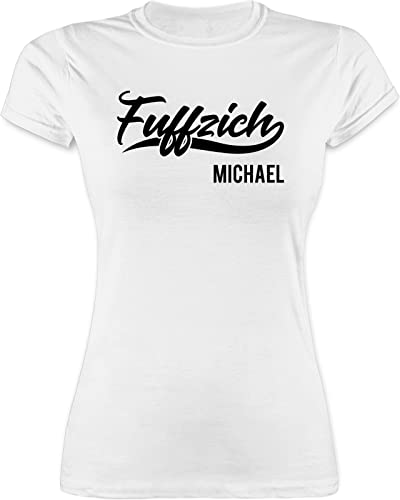 Shirt Damen - 50. Geburtstag - Fuffzich - Lettering mit Name - M - Weiß - Tshirt tailliert 50 t-Shirt Frauen zum fünfzigsten t fünfzig Frau Jahre Geschenke und personalisierte von Geschenk mit Namen personalisiert by Shirtracer