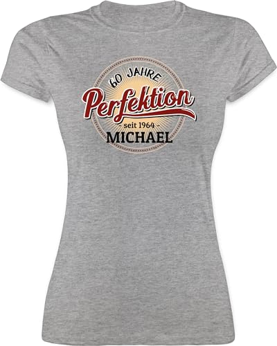 Shirt Damen - 60. Geburtstag - 60 Jahre Perfektion - seit 1964 - S - Grau meliert - Tshirt 1963 geboren 60.TER Frau beschriften 60.Geburtstag sechzig t-Shirts sechzigern t-Shirt zum t Frauen Name von Geschenk mit Namen personalisiert by Shirtracer