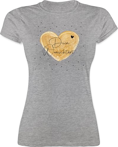 Shirt Damen - Aufdruck selbst gestalten - Dein Wunschtext I Geschenk personalisiert Weihnachten I Vatertag I Muttertag I Geburtstag - M - Grau meliert - Tshirt Bedrucken Lassen personalisierte Herz von Geschenk mit Namen personalisiert by Shirtracer